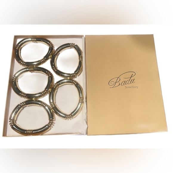 NIB Gold Chunky Bangles Bracelets 14k Gold Plated Stack Layered Tube Stretch - Picture 2 of 3